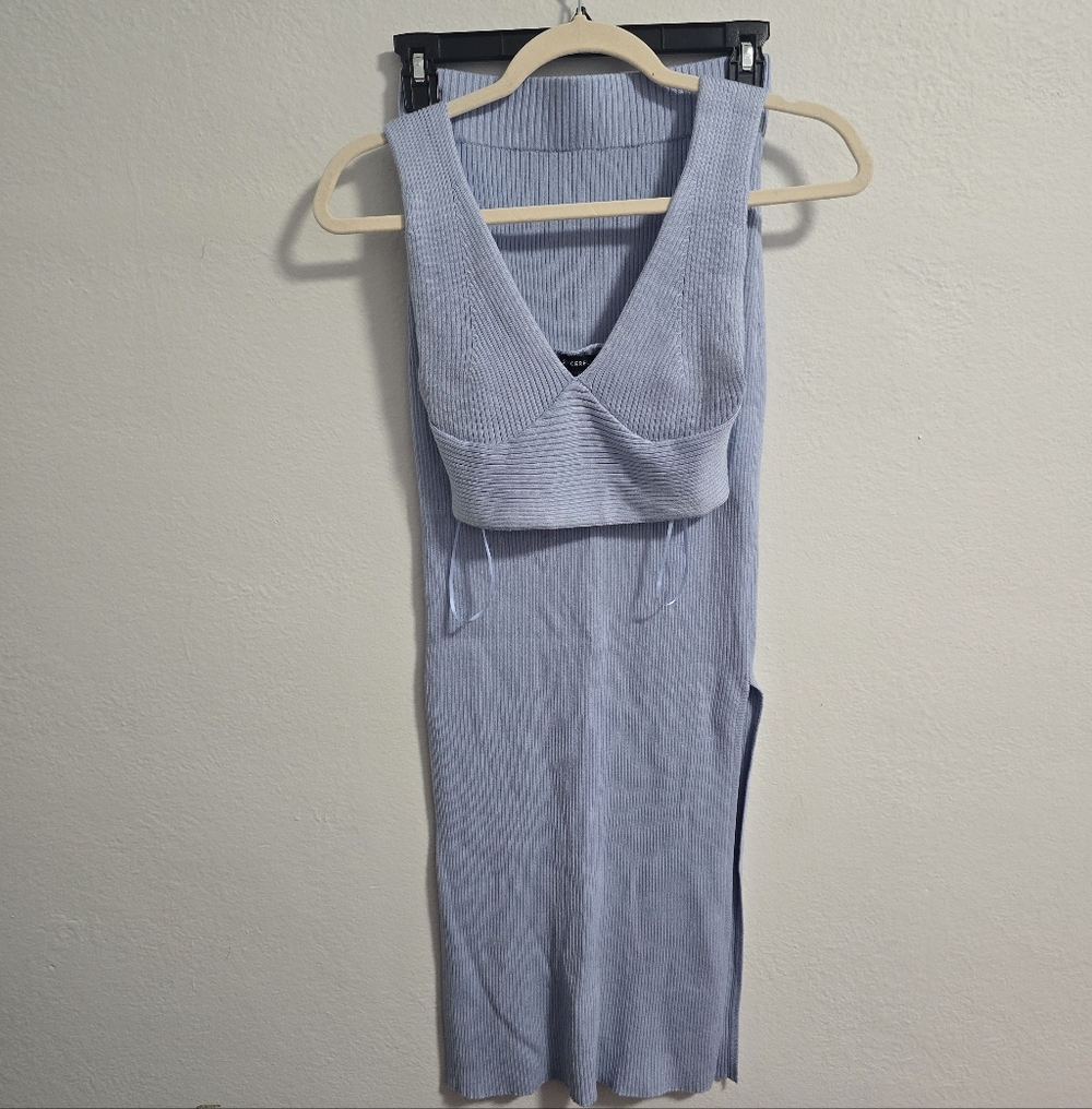 NWT Sincerely Jules 2-piece SET Light Blue Knit Dress with Crop Tank Top Small